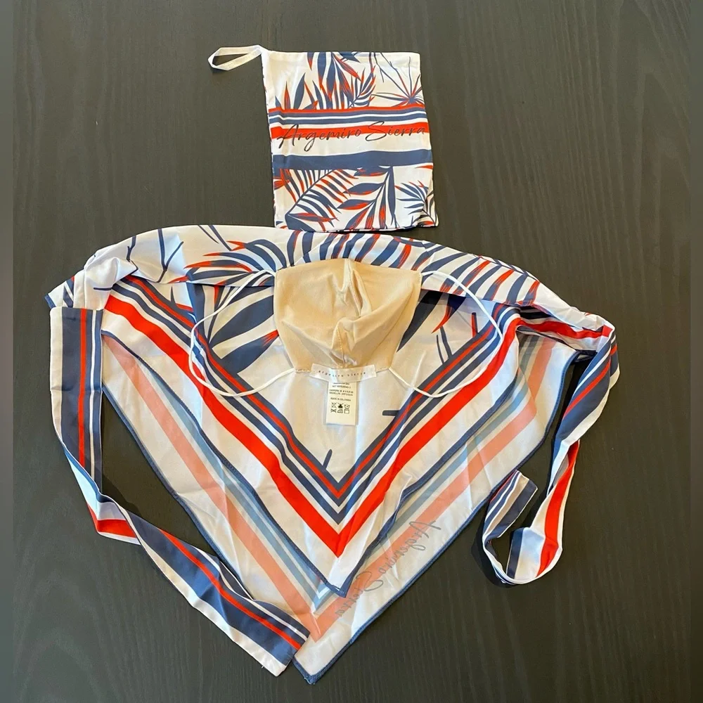 Argemiro Sierra Red, White & Blue Floral Print Face Mask Silky Bandana New